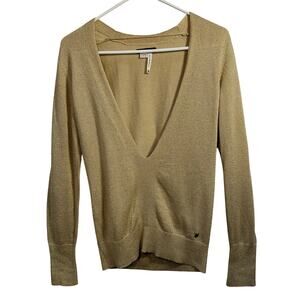 VTG Esprit V Neck Metallic Knit Sweater SZ M Y2K Fairy Grunge Glitter Pullover